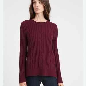 Banana Republic Women's Cable-Knit Crewneck Sweater - Deep Burgundy
